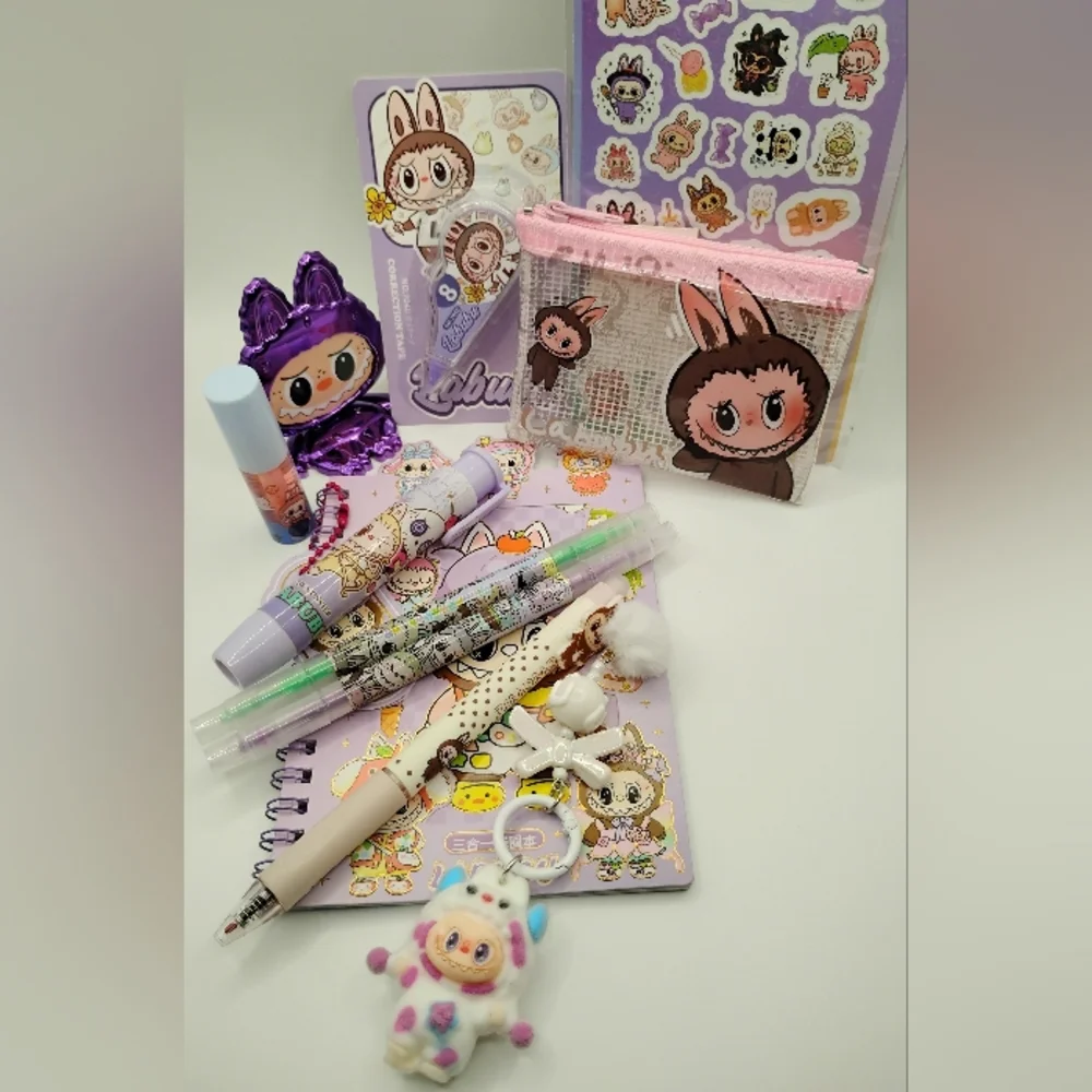 Labubu Purple Accessories Set Cute Stationery & Pouch - Picture 2 of 9